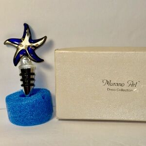 Vintage Beautiful Murano Art Deco Collection Wine Stopper Blue/Silver Starfish